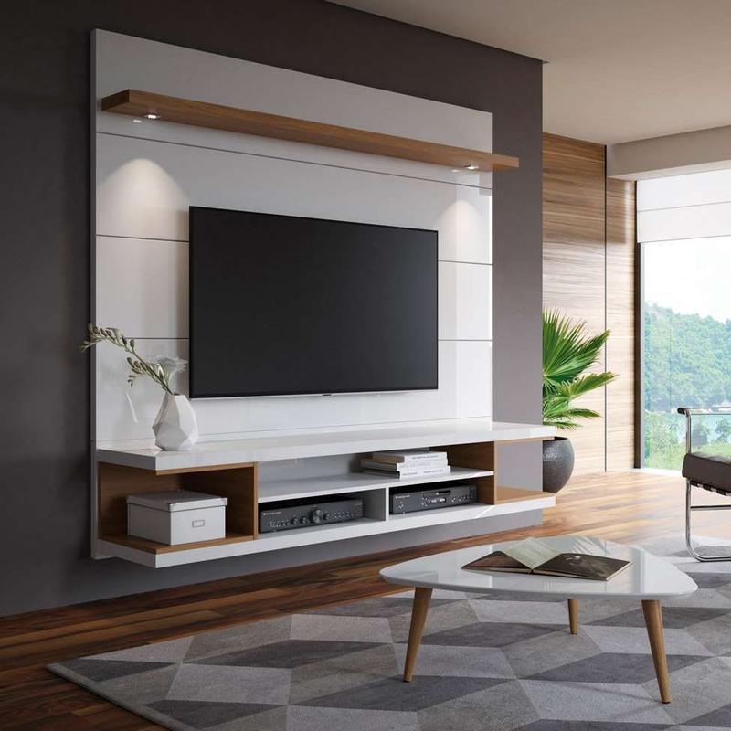 Painel para TV 60 Polegadas Axel Branco Gloss e Natural 181 cm